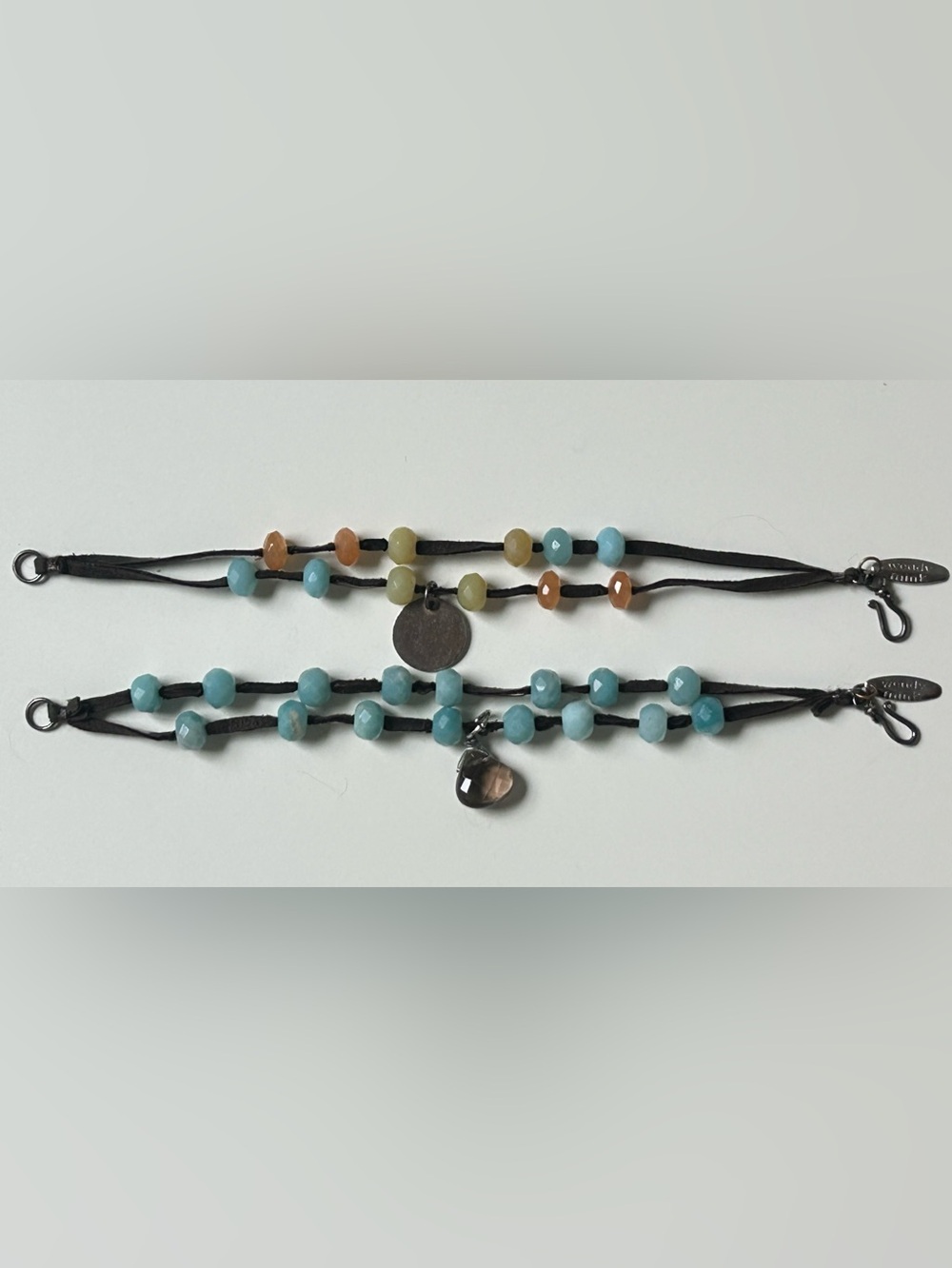 Wendy Mink Beaded Leather Wrap Bracelet 2 pc Set - Turquoise & Multicolor